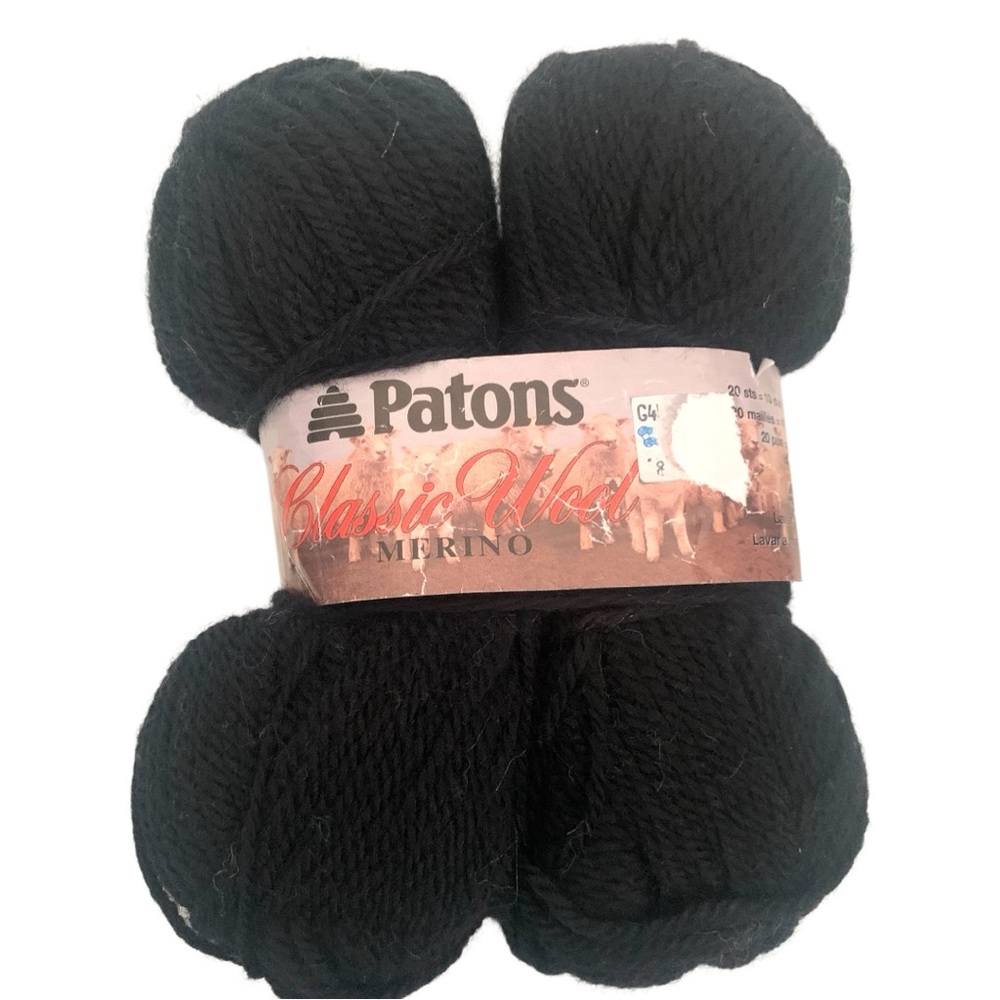5/$25 Patons Classic 💯% Merino Wool Worsted Weight Black Knit Crochet Yarn